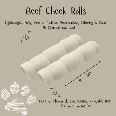 Beef Cheek Rolls 9-10 Inch for Dog